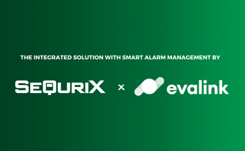 Lettering with SequriX and evalink logo on a green background