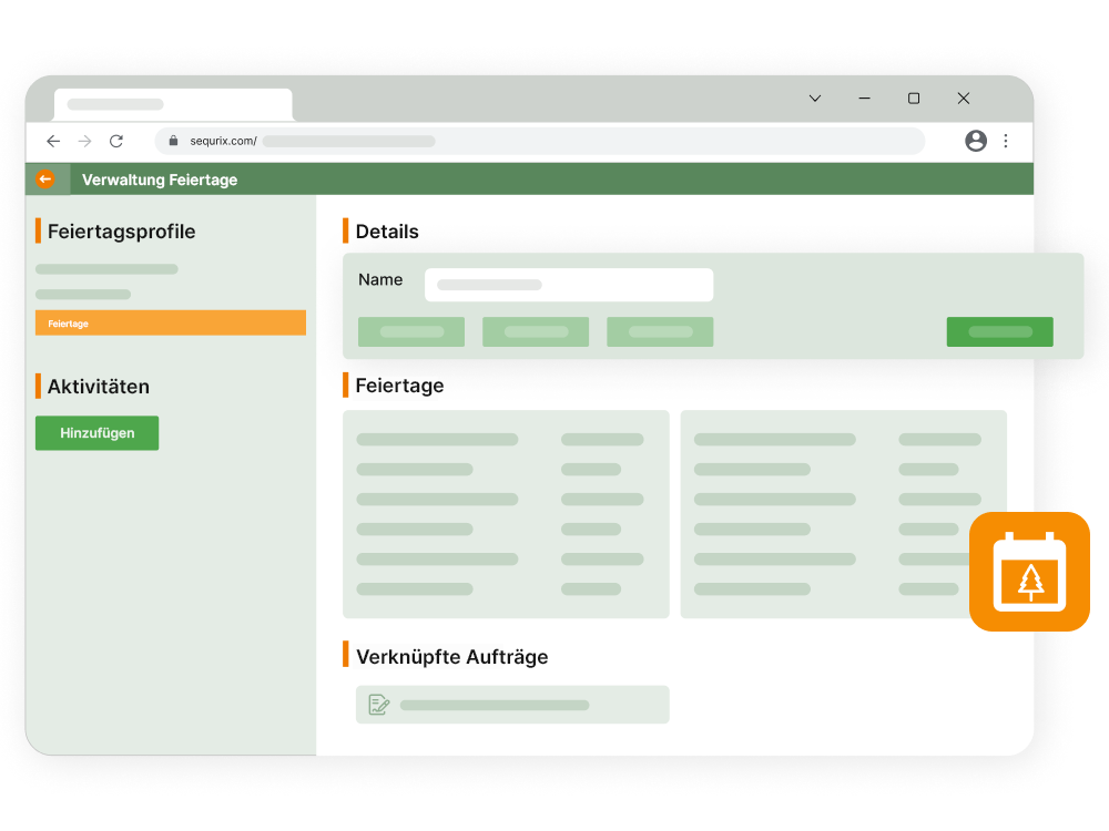 Screenshot des Feiertagsprofils im SequriX-Backoffice